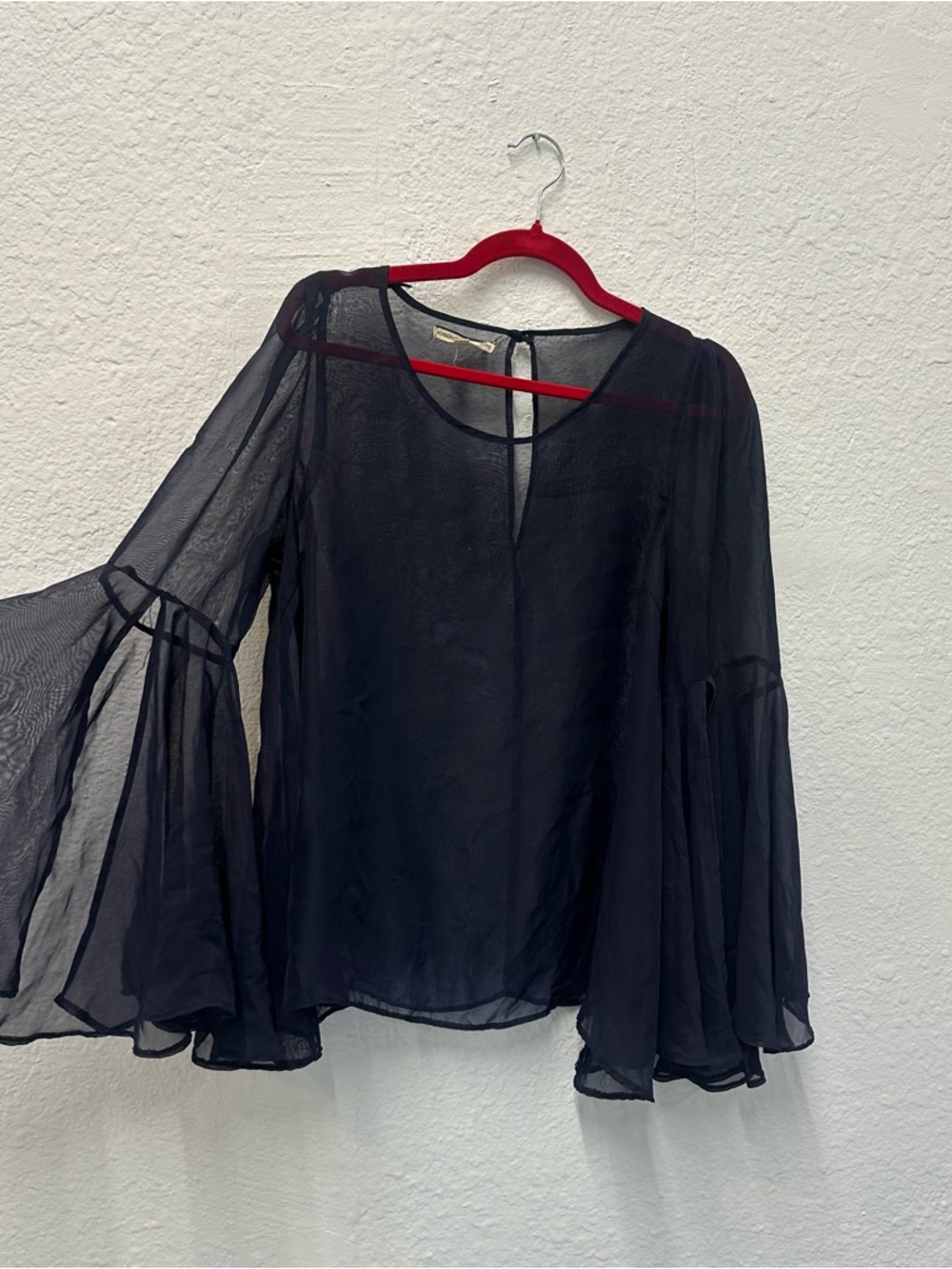Sheer Bell-Sleeve Blouse in Navy